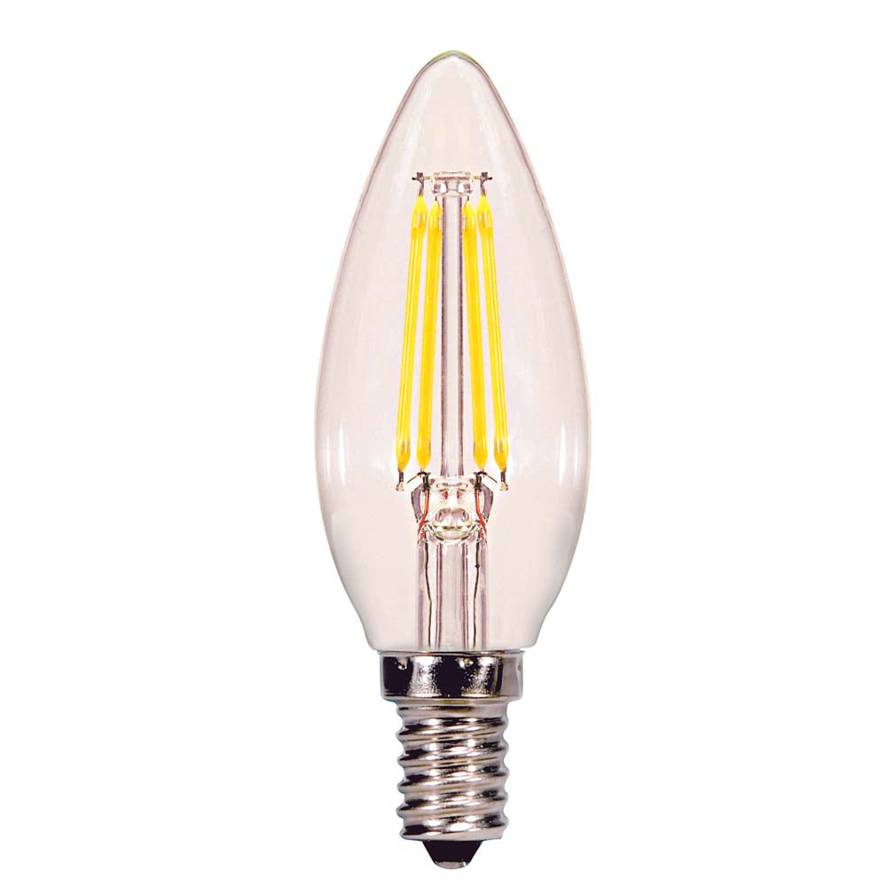 Satco 4w C11 Candle LED Filament E12 Candelabra base 350Lm 5000K Dimmable Bulb