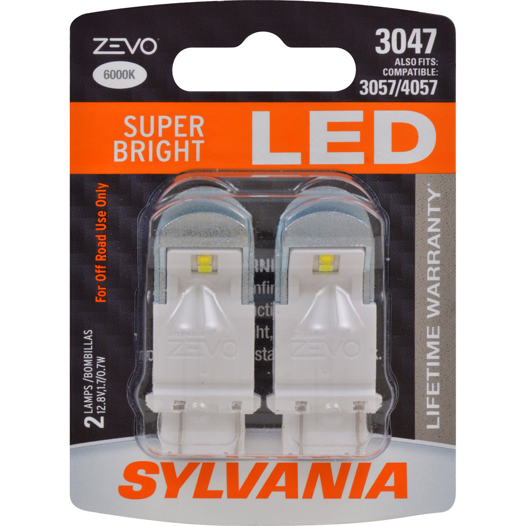 2-PK SYLVANIA 3047 LED ZEVO Super Bright White Automotive Bulb