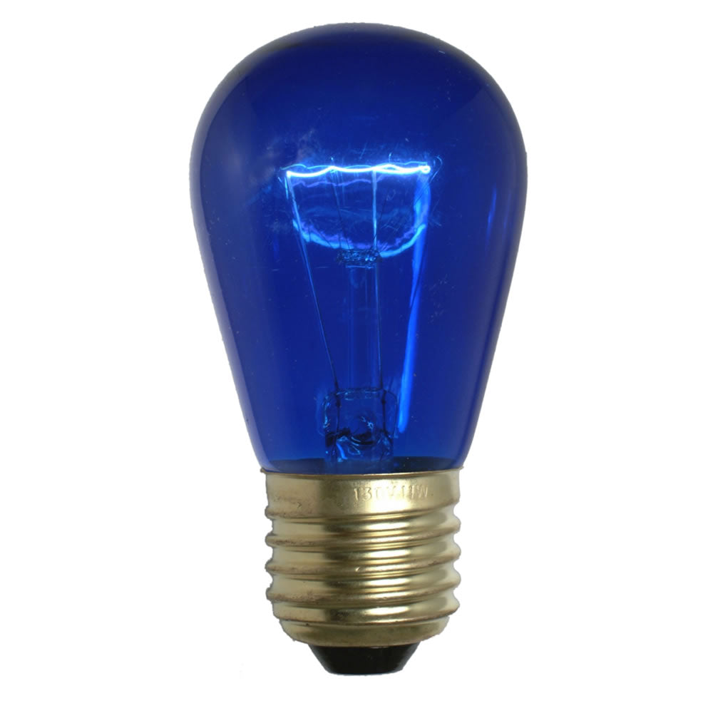 20PK - Vickerman Blue Transparent Med Base 130V 11 Watt Bulbs