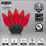 70 Red C6 LED Christmas Lights, Green Wire, 4" Spacing - BulbAmerica