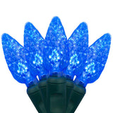 70 Blue C6 LED Christmas Lights, Green Wire, 4" Spacing