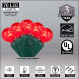 70 Red G12 LED String Lights, Green Wire, 4" Spacing - BulbAmerica