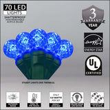 70 Blue G12 LED String Lights, Green Wire, 4" Spacing - BulbAmerica