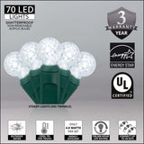 70 Cool White G12 LED String Lights, Green Wire, 4" Spacing - BulbAmerica