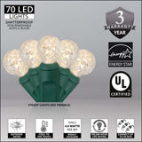 70 Warm White G12 LED String Lights, Green Wire, 4" Spacing - BulbAmerica
