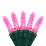 70 Pink M5 LED Lights, Green Wire, 4" Spacing
