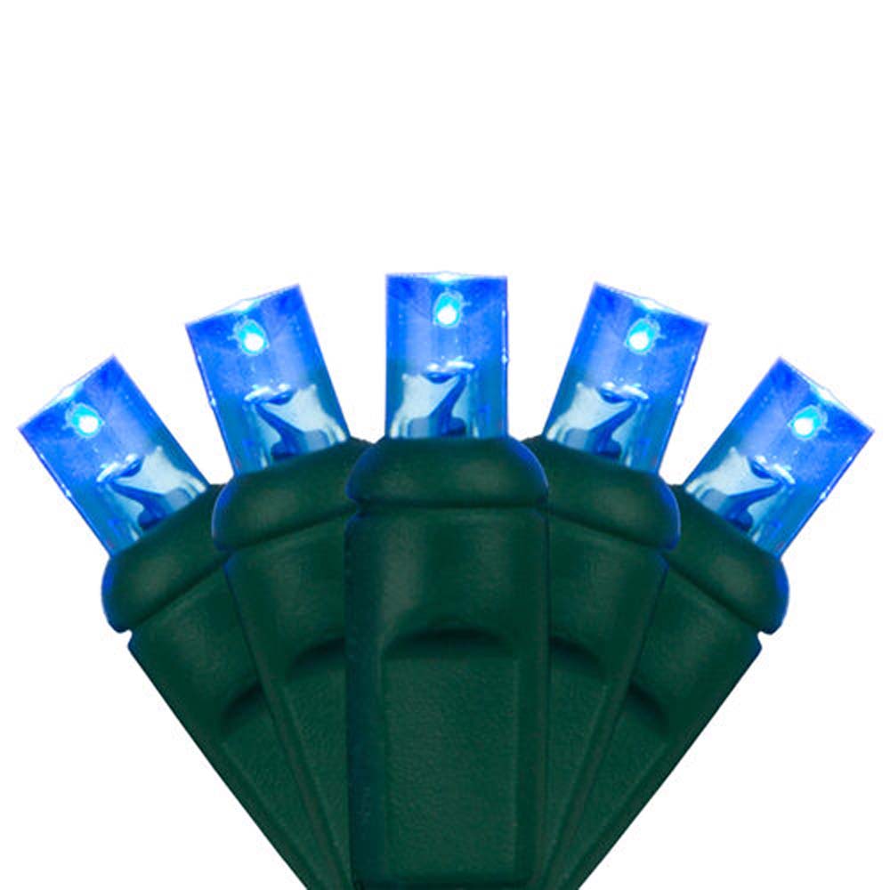 70 Blue 5mm LED Christmas Lights, Green Wire, 4" Spacing