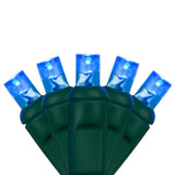 70 Blue 5mm LED Christmas Lights, Green Wire, 4" Spacing