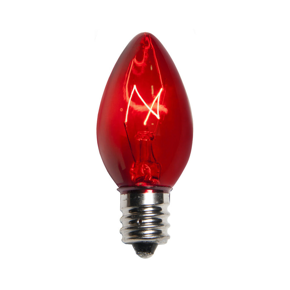 25Pk - Wintergreen 5W C7 Red Triple Dipped Transparent Incandescent Bulbs