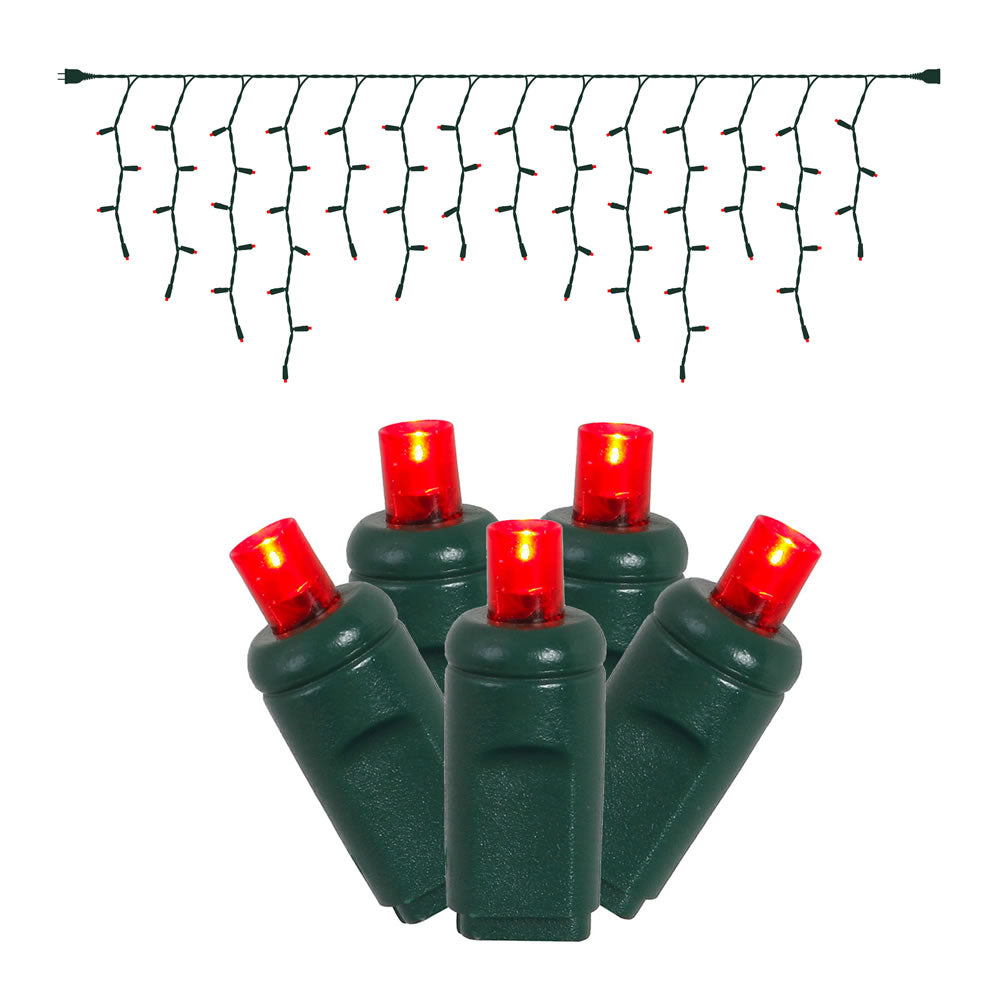 70 Red Icicle Wide Angle LED Lights Green Wire 9Ft. Christmas set