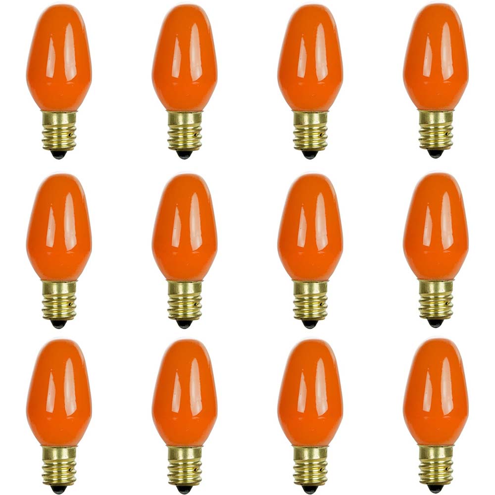 12Pk - Sunlite 7w7 7C7 Incandescent E12 Base C7 Night Light Orange Colored Bulb