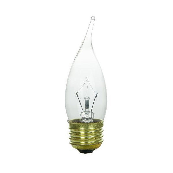 SUNLITE 40w 120v Candelabra E26 base Flame Clear bulbs
