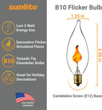25Pk - SUNLITE 3w 120v Candelabra Flicker Flame Clear bulbs - BulbAmerica