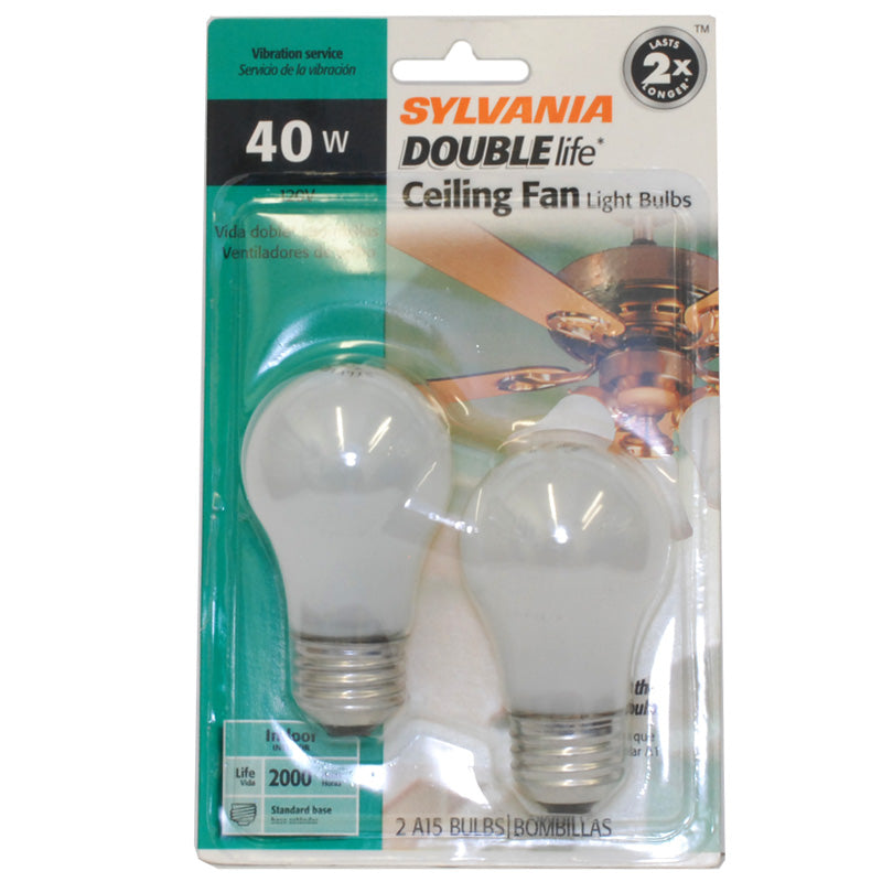 Sylvania 40w A15 120v Medium Base Frost Ceiling Fan light bulb - 2 bulbs