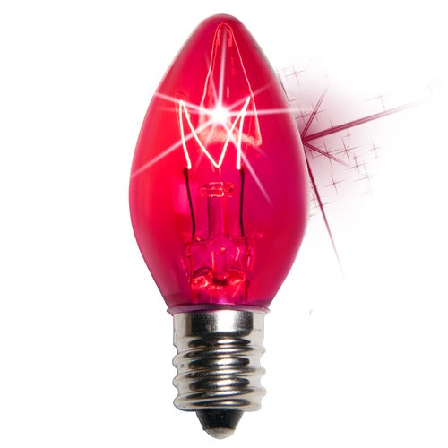 25 Bulbs - C7 Twinkle Triple Dipped Transparent Pink, 7 Watt lamp