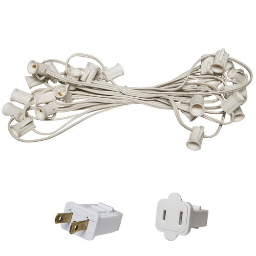 C7 Light Stringer, 25 Ft. Length, 12" Spacing, 5 Amp SPT1 White Wire