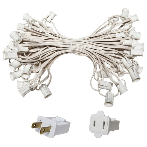 C7 Light Stringer, 50 Ft. Length, 6" Spacing, 7 Amp SPT1 White Wire