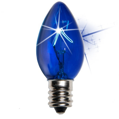 25 Bulbs - C7 Twinkle Triple Dipped Transparent Blue, 7 Watt lamp