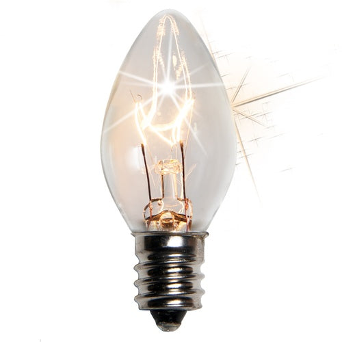 25 Bulbs - C7 Twinkle Transparent Clear, 7 Watt lamp