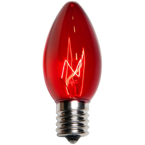 25 Bulbs - C9 Triple Dipped Transparent Red, 7 Watt lamp