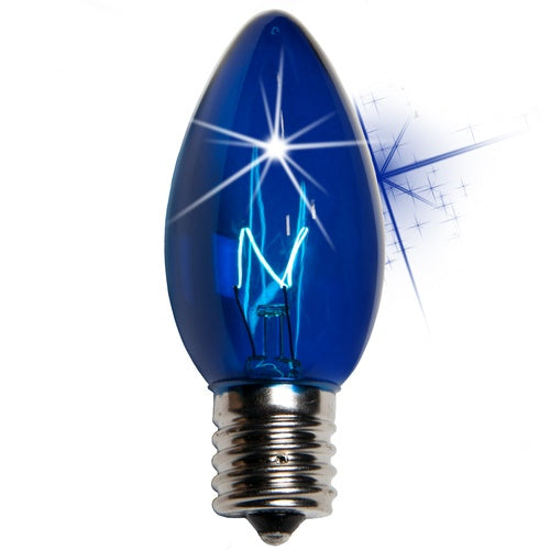 25 Bulbs - C9 Twinkle Triple Dipped Transparent Blue, 7 Watt lamp