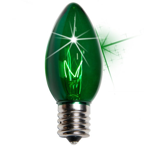 25 Bulbs - C9 Twinkle Triple Dipped Transparent Green, 7 Watt lamp