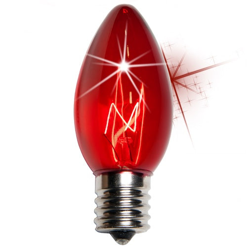 25 Bulbs - C9 Twinkle Triple Dipped Transparent Red, 7 Watt lamp
