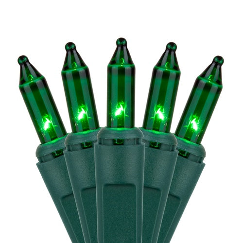 50 Green Mini Lights, Green Wire, 6" Spacing