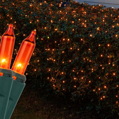 4' x 6' Orange Christmas Net Lights, 150 Lamps on Green Wire