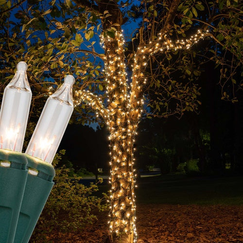 6" x 15' Clear Christmas Trunk Wrap Lights, 150 Lamps on Green Wire