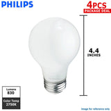 Philips 60w 120v A-Shape A19 E26 DuraMax Soft White Incandescent Light Bulb - 4 pack - BulbAmerica
