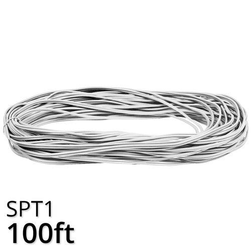 SPT1 100' White Bulk Wire, 7 Amp with Male Plug, Indoor / Outdoor Use BulbAmerica
