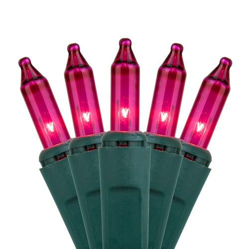 35 Pink Craft Lights, Green Wire, 4" Spacing