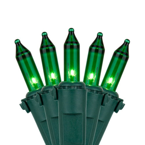 50 Green Mini Lights, Lamp Lock 6" Spacing