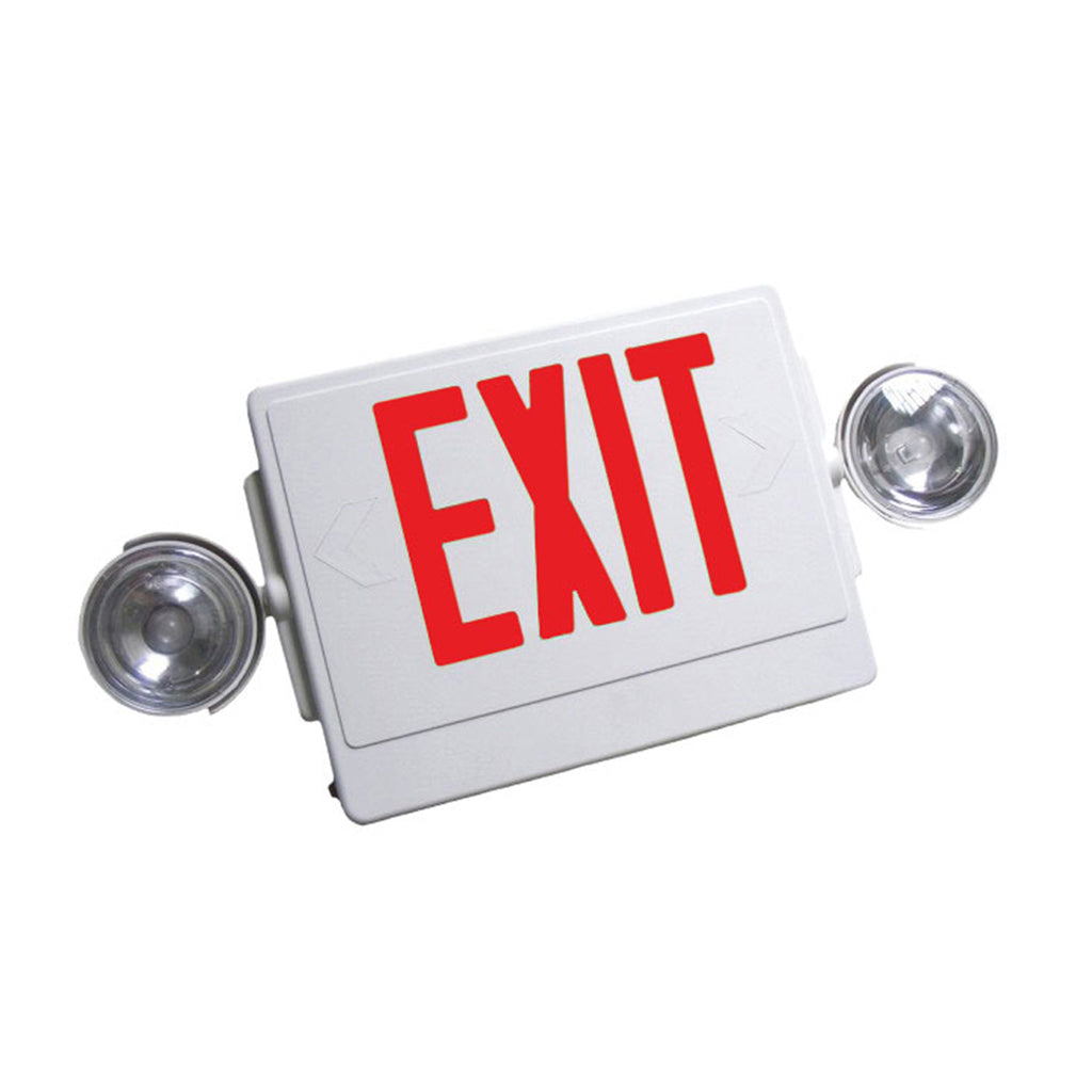 NICOR Emergency LED Exit Sign w/ Dual Emergency Lights white w/ red lettering