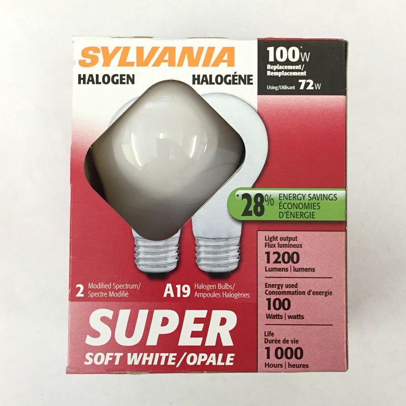 2PK - Sylvania 72w 120v A-Shape A19 Super Soft White Finish Halogen lamp