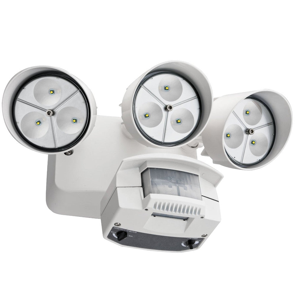 Lithonia White 3 Head Outdoor LED Security Floodlight Motion Sensor Lighting