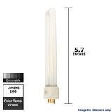 Ushio 3000170 - CF9SE/827 - 9W 2700K - 4 Pin 2G7 Base - Single Tube CFL - BulbAmerica