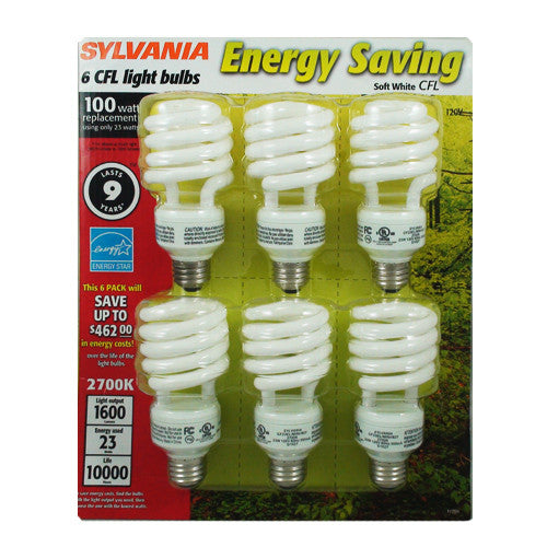 Sylvania 23W 120V Mini Twist 2700k Compact Fluorescent Light Bulb x 6 Pack