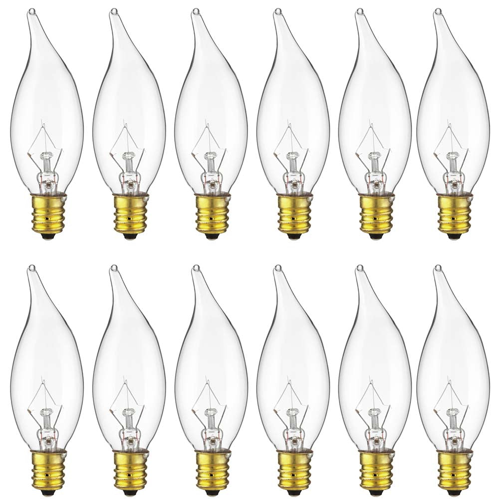 12Pk - Sunlite 25W Incandescent Flame Tip Petite Chandelier E12 Base Clear Bulb