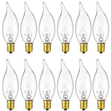 12Pk - Sunlite 25W Incandescent Flame Tip Petite Chandelier E12 Base Clear Bulb