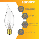 12Pk - Sunlite 25W Incandescent Flame Tip Petite Chandelier E12 Base Clear Bulb - BulbAmerica