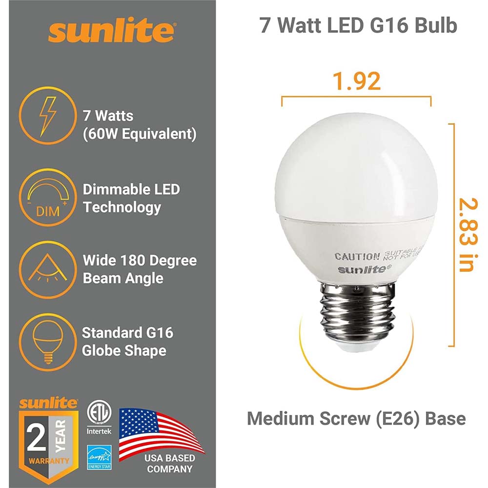 6Pk - Sunlite 7W LED G16 Globe CCT Tunable E26 Base 2700K Warm White ...
