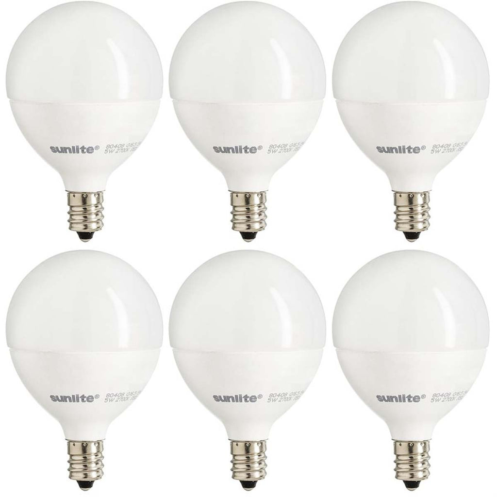 6Pk - Sunlite 5w LED G16.5 Frosted Globe E12 Base 2700K Bulb - 40W Equiv