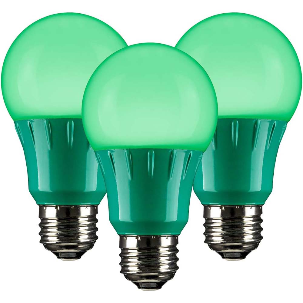 3Pk - Sunlite 3w LED A19 Green Colored Non-Dimmable Bulb - 25w Equiv
