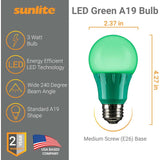 3Pk - Sunlite 3w LED A19 Green Colored Non-Dimmable Bulb - 25w Equiv - BulbAmerica