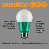 3Pk - Sunlite 3w LED A19 Green Colored Non-Dimmable Bulb - 25w Equiv_2