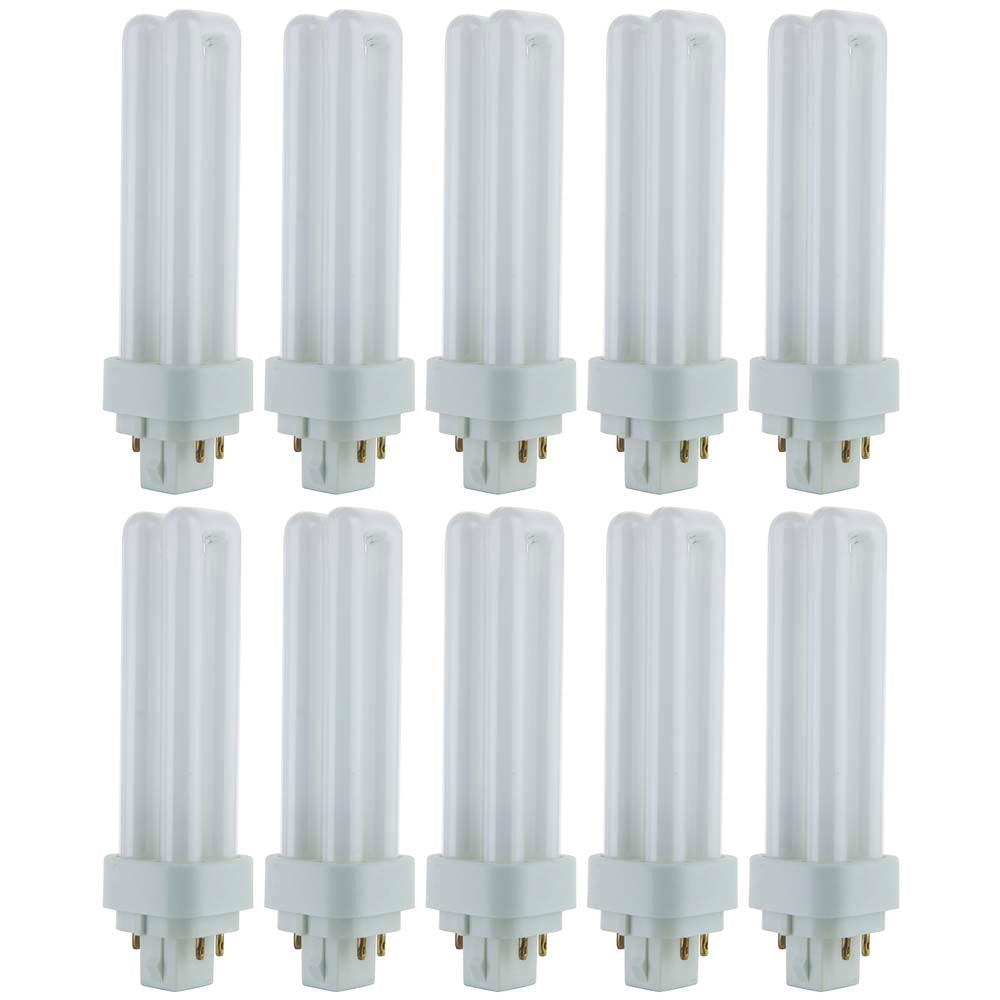 10Pk - Sunlite 13w 6500K PLD 4-Pin Double U-Shaped Twin Tube G24q-1 Base Bulb