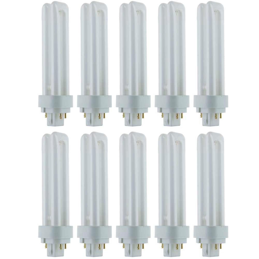 10Pk - Sunlite 18w 2700K PLD 4-Pin Double U-Shaped Twin Tube G24Q-2 Base Bulb
