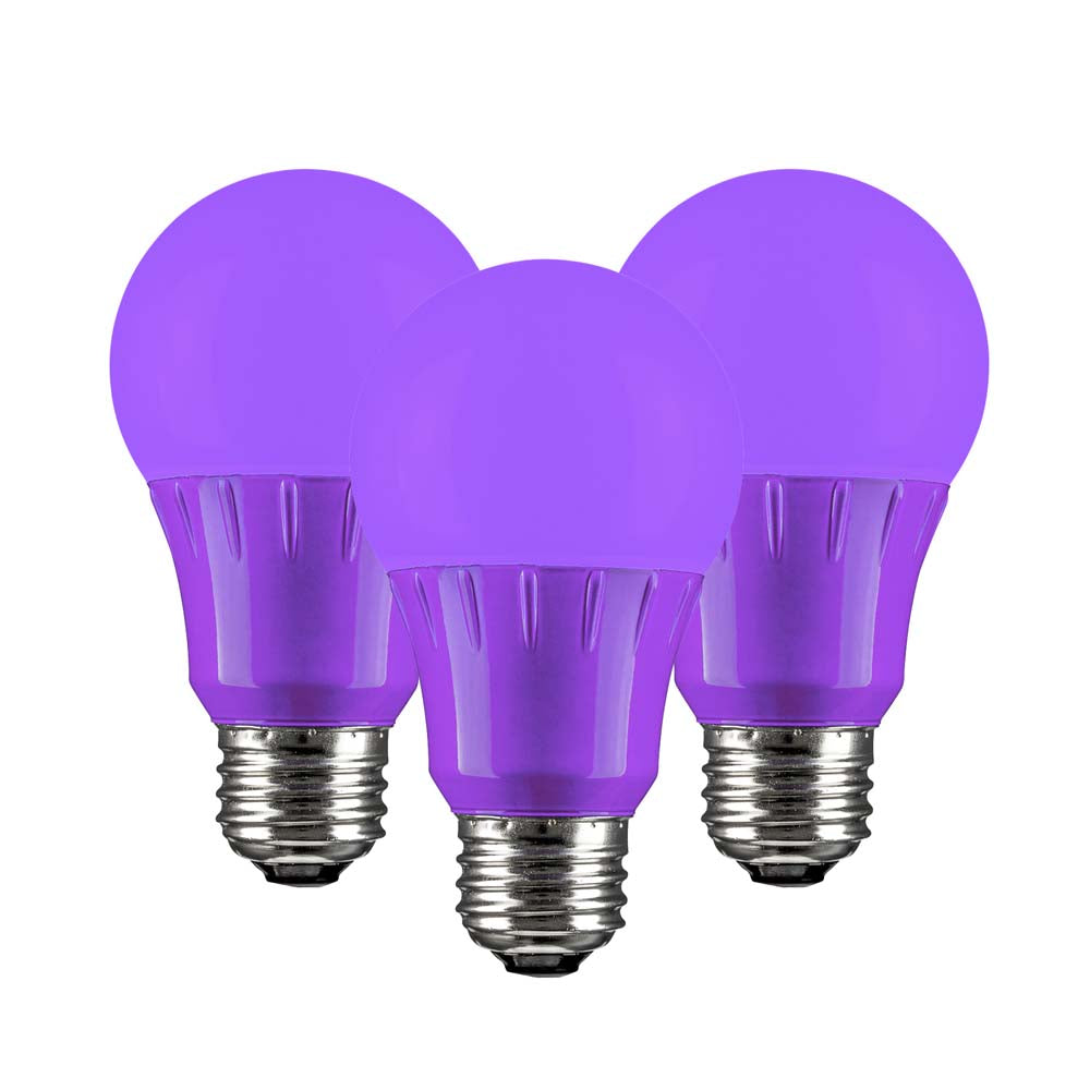 3Pk - Sunlite 3W LED A19 103Lm Purple Light Bulb
